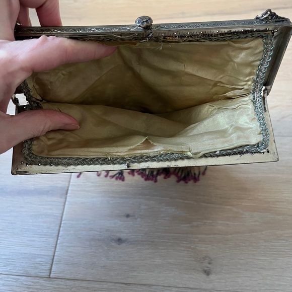 Antique Micro Beaded Purse 1900s Rose Flowers Victorian Handbag Vtg *Y17 - Picture 9 of 10